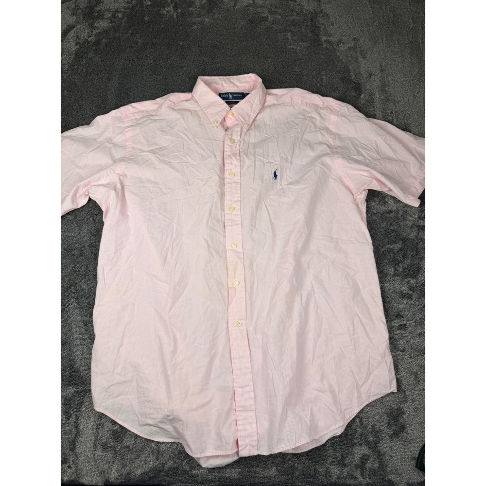 Ralph Lauren Blake Mens XL Pink Gingham Short Sleeve Cotton Button Down Shirt